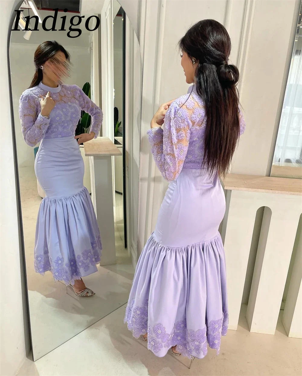 

Indigo High Quality Purple Prom Dresses Exquisite Flower Mermaid Beading Satin Formal Occasion Gown 2024 robes de soirée Saudi