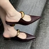 Punk Gothic Metal Buckle Low Heels Sandals Women 2024 New Pointed Toe Thick Heeled Summer Slippers Woman Platform Muller Shoes 1