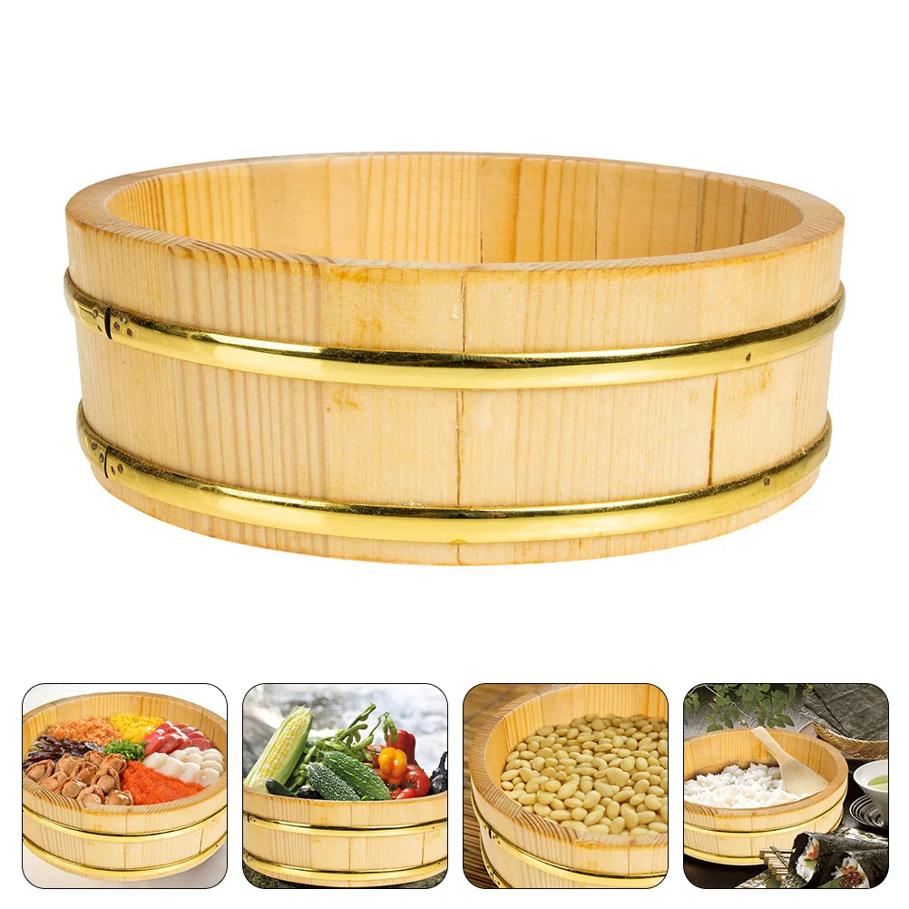 

Rice Sushi Wooden Bowl Bucket Tub Oke Hangiri Mixing Wood Box Japanese Steamer Barrel Serving Food Container Round Tray Hanging