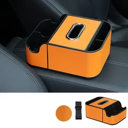 Deluxe Car Armrest Storage Organizer with Dual Cup Holders - Premium PU Leather Interior Accessory (Orange)
