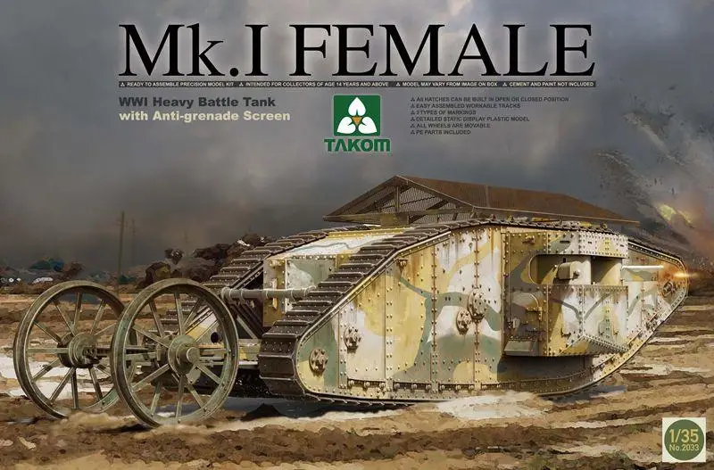 

Takom 2033 1/35 MK.I FEMALE wwl heavy battle Tank with Anti-grenade Screen Model Kit