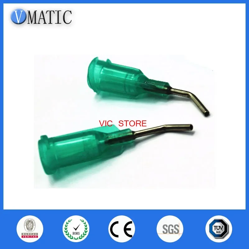 100Pcs Quality 18G Green 0.5" Length 45 Degree Bend Bent Blunt End Stainless Steel Dispensing Needles 1/2 Inch