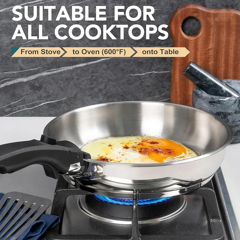 Stainless Steel Induction Frying Pan Set with Removable Handle