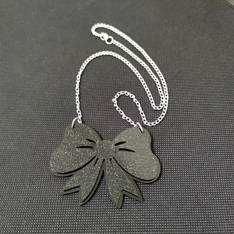 KUGUYS Halskette mit Anhänger aus Acryl, glitzernd, rosa Schleife, für Damen, niedlicher Modeschmuck, Sommer-Accessoires – Detail 10