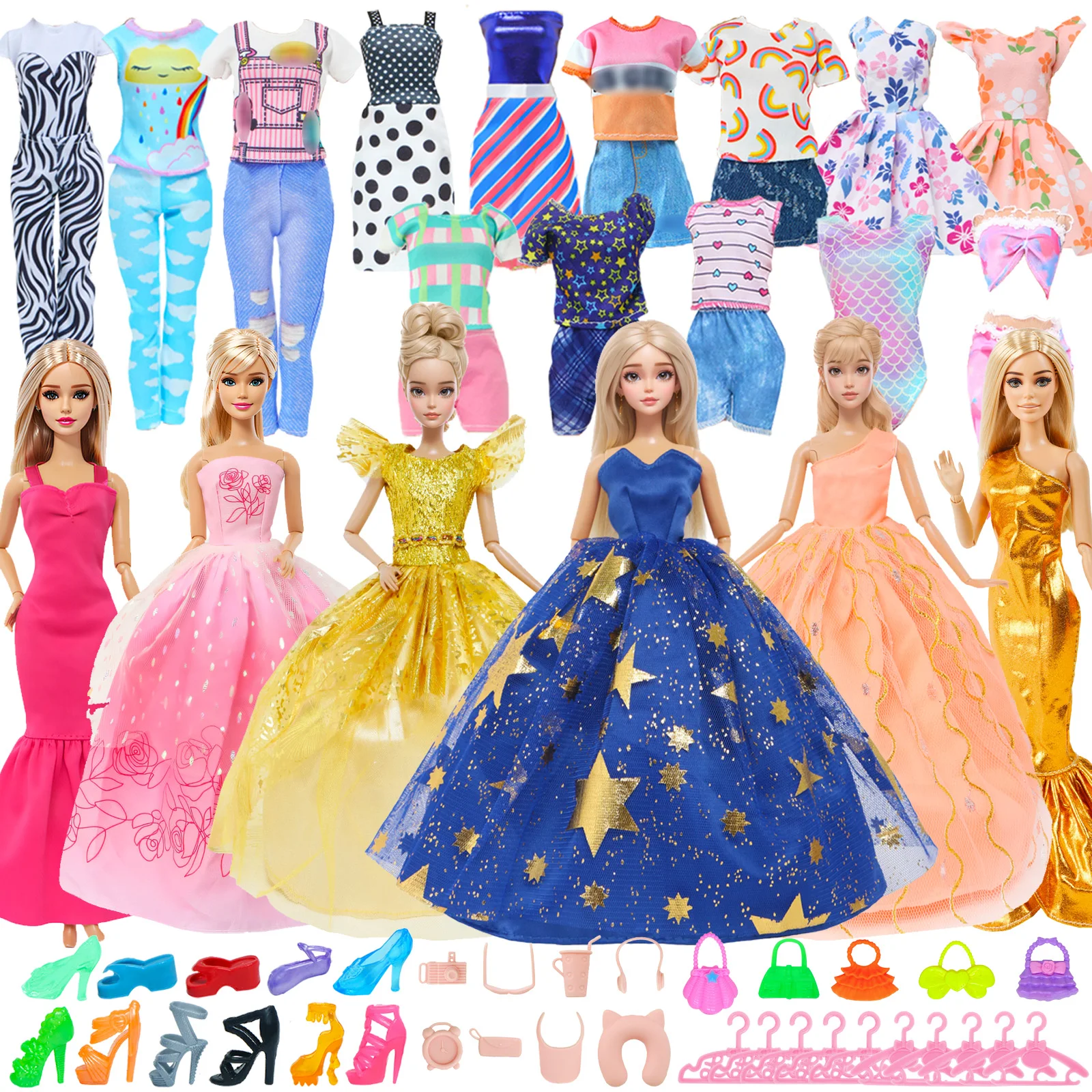 Wholesale 53 Pcs Doll Clothes Accessories 11.5 Inch Doll Party Gown Dress Tops Pants Outfit Swimsuit Hangers Shoes 30cm Doll Toy