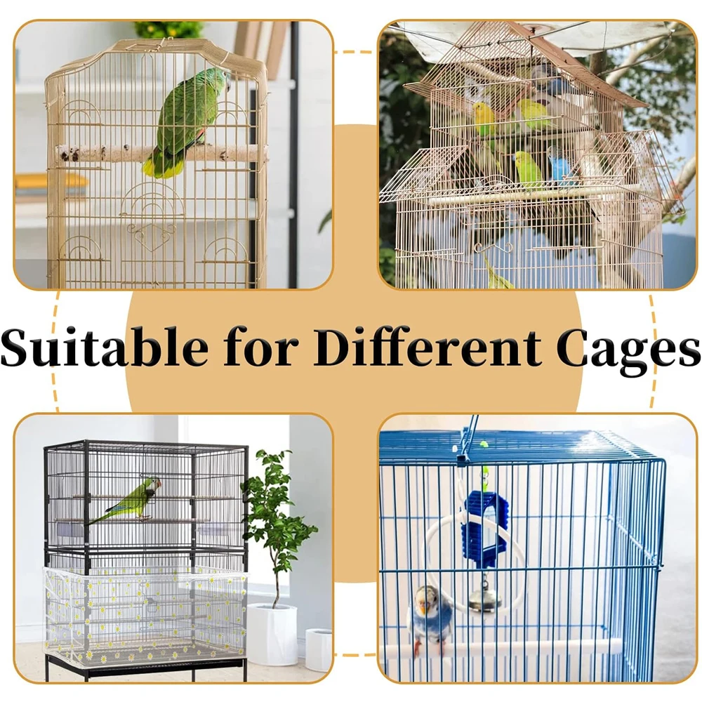 Bird Cage Cover Adjustable Bird Cage Net Cover Birdcage Seed Feather Catcher Soft Skirt Guard Birdcage Nylon Mesh Netting for Round Square Cages