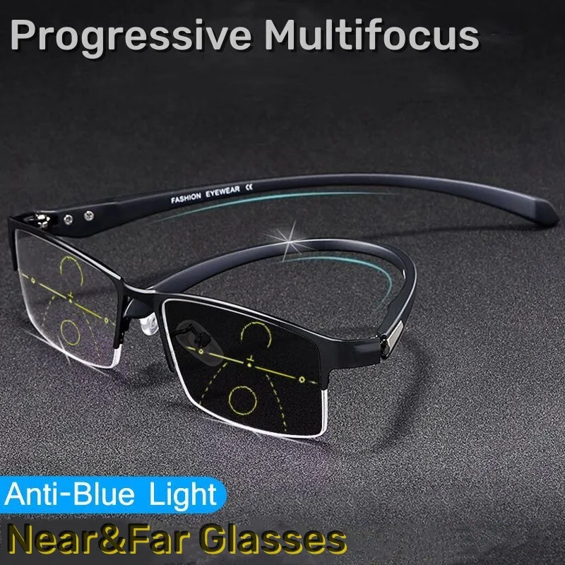 

Фотохромные очки ретро бифокальные прогрессивные пресбиопические мужские модные деловые титановые многофокальные очки для чтения унисекс TR90