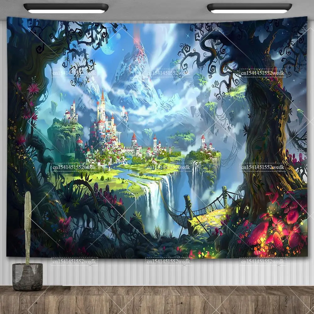 

Fairy Tale Forest Tapestry Fantasy Landscape Trees Houses Wall Hanging Tapestries For Kids Bedroom Living Room Dorm Decor Poster