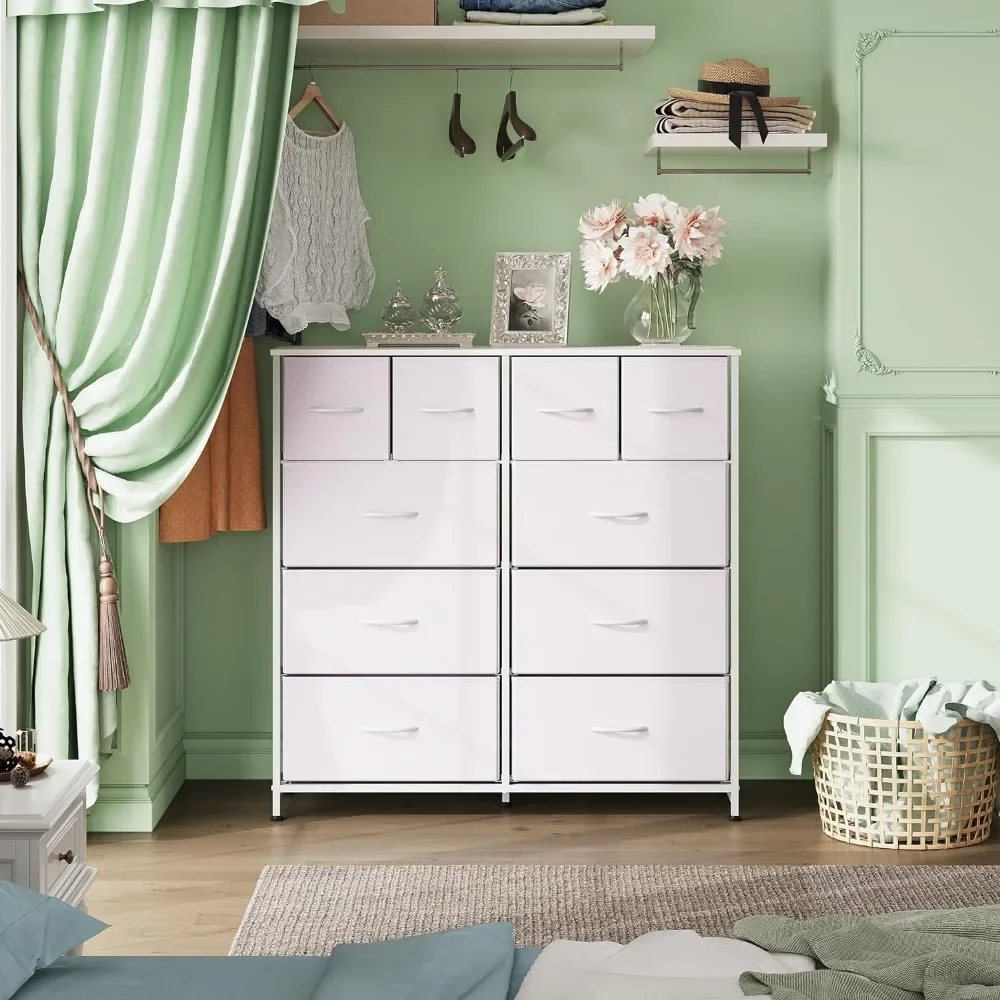 

Fabric Dresser for Bedroom, Storage Drawer Unit,Dressers with 10 Deep Drawers for Office,White Vanity Desk