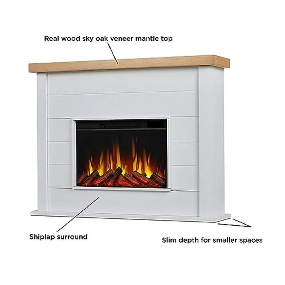Electric Fireplace Heater Insert with Mantel Realistic Flames Adjustable Heat Living Room Bedroom Home Office Dining Room 49" 3