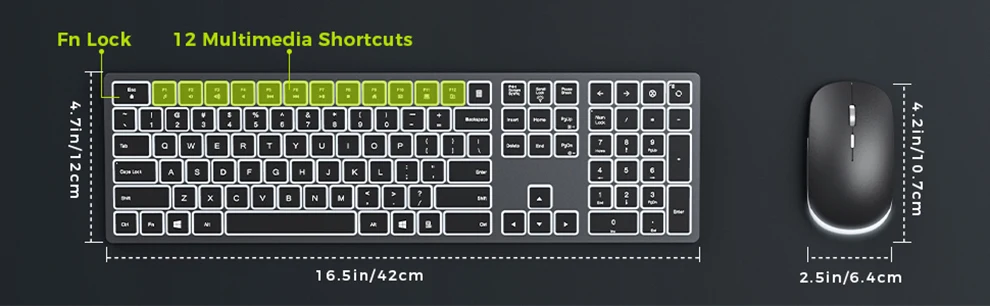 Conjunto de mouse e teclado fino recarregável em tamanho grande, USB, 2.4G