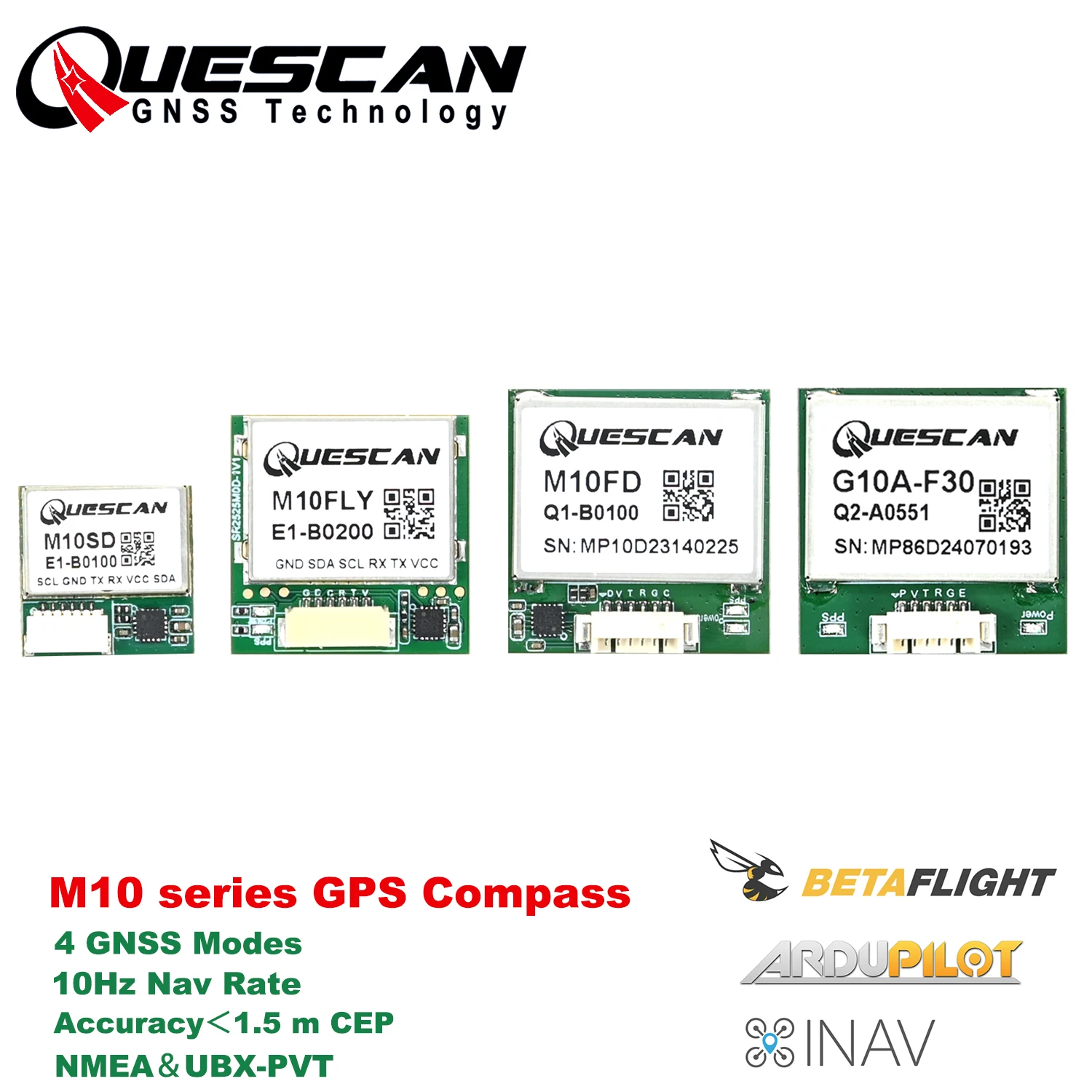 Module GPS avec boussole pour drone FPV G10A-F30, M10SD, M10FLY, M10FD posé sur fond noir