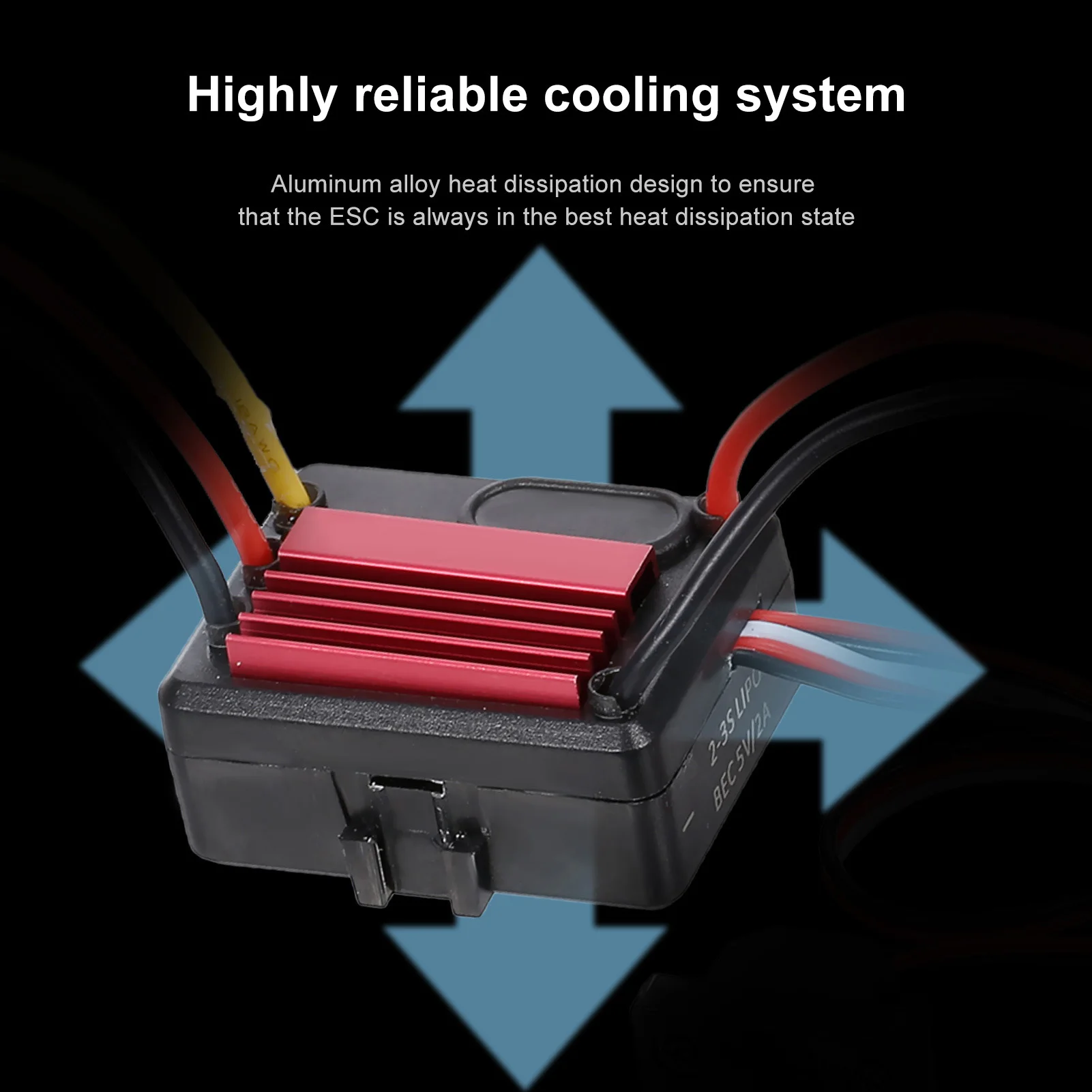 Installation du variateur ESC 35A dans une voiture RC 1/16 1/18, dissipateur thermique en aluminium visible