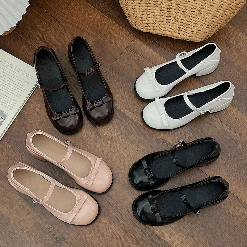 Black Pink Retro Cross-Tie Pumps Casual Summer Marry Janes Round Toe Shoes Ladies Lolita Sweet Fashion Shoes Woman Bow Design