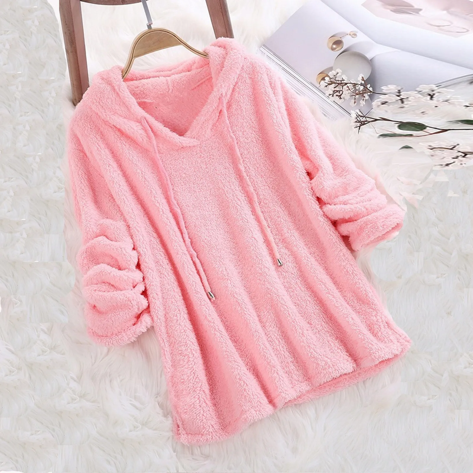 Autumn Lip Heat Transfer Mid-length Women's Hooded Sweater