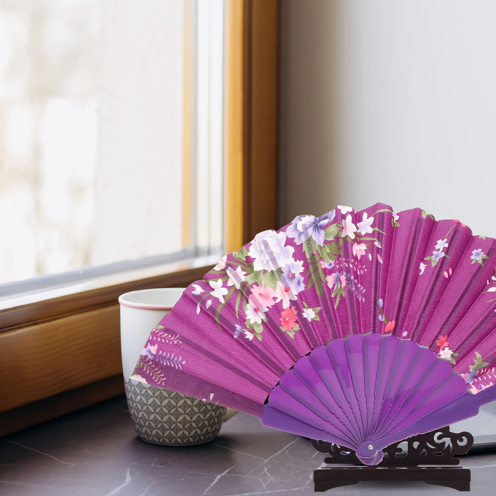 Fan Display Stand Holder Folding Base Hand Chinese Japanese Decorative Sturdy Fans Handy Wood Wall Round Vintage Paper Plate