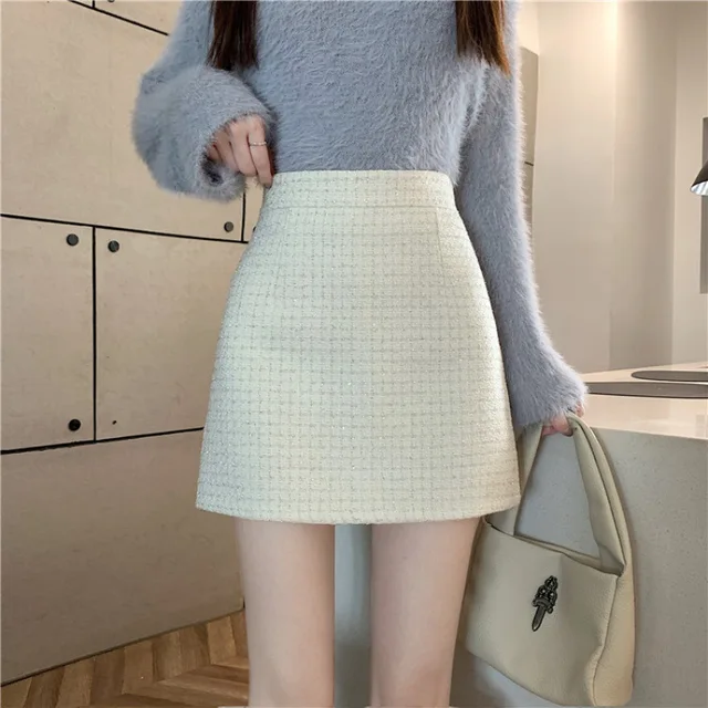 Saia A Line de cintura alta em tweed com Fragrant Temperament