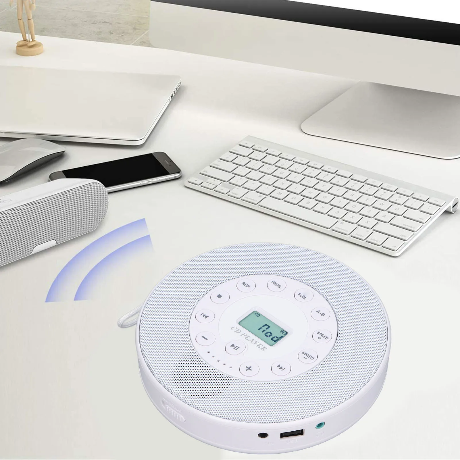 Bluetooth Portable CD Player Rechargeable CD Player Built in Speaker Microphone Memory Playing ABS MP3 Compatibility for Home