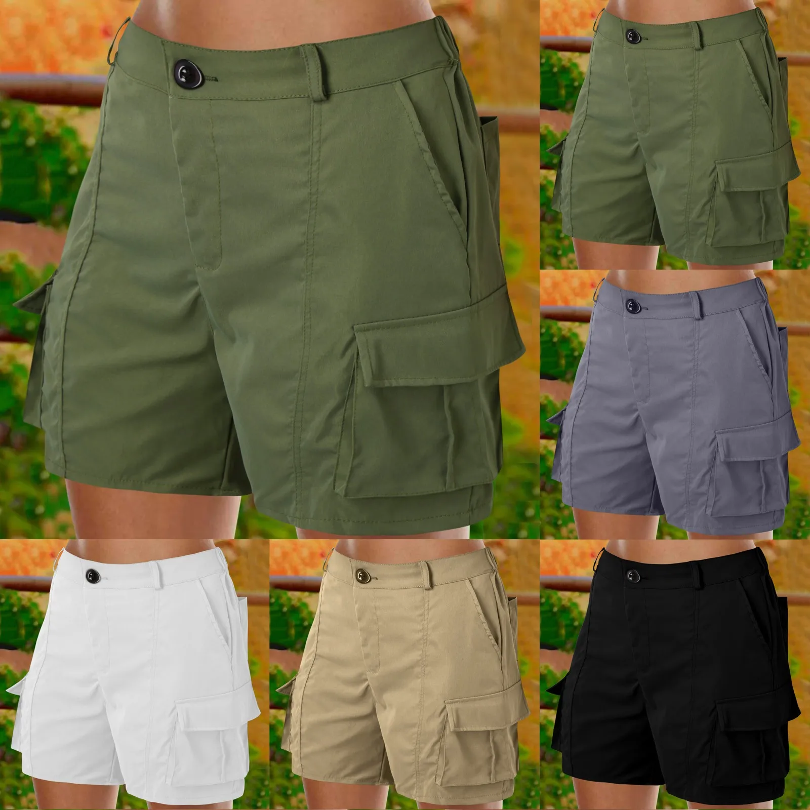 

Повседневные модные мини-брюки-карго с несколькими карманами, Женские однотонные свободные прямые шорты 2024, дышащие бриджи