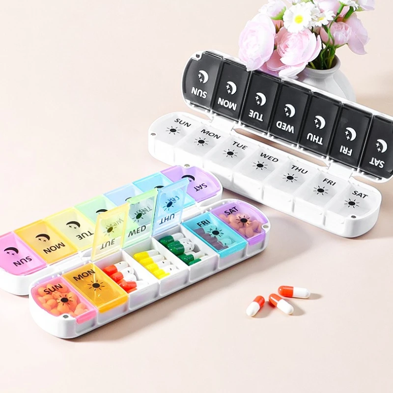 7-Day Foldable AM/PM Pill Organizer - Portable Transparent Case for Supplements & Vitamins