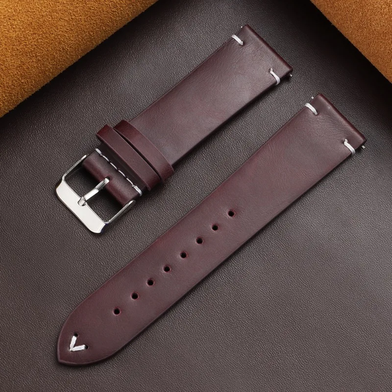 Handmade Retro Oil Wax Leather Watch Strap - Soft Quick Release Bracelet