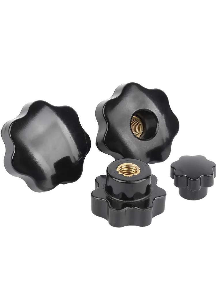 Plastic Five-Star Handle Through-hole Plum Blossom Shaped Hexagonal Handle Rubber Wood Knob Screw M4 M5 M6 M8 M10 M12 1pcs wooden handle knob