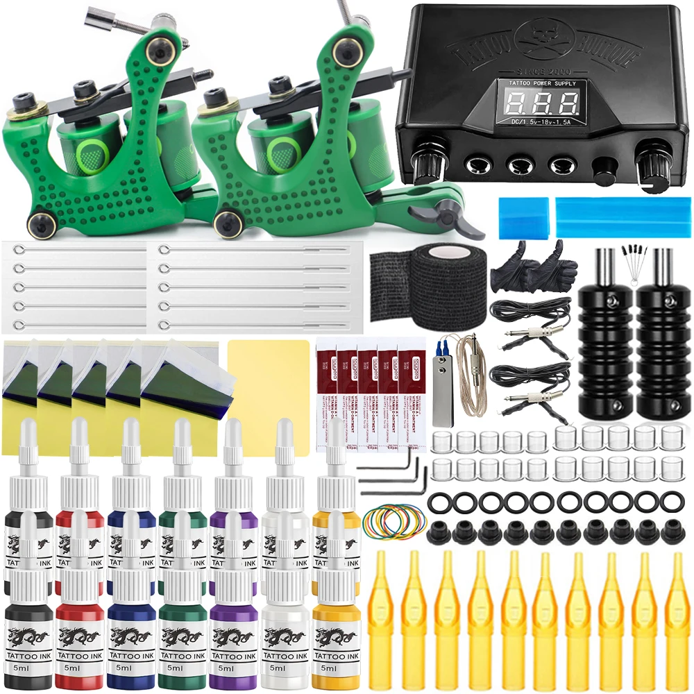 

Professional Coil Tattoo Machine Kits Tattoo Gun Set with Power Supply Grip inks Permanent Makeup Tattoo Set for Beginner