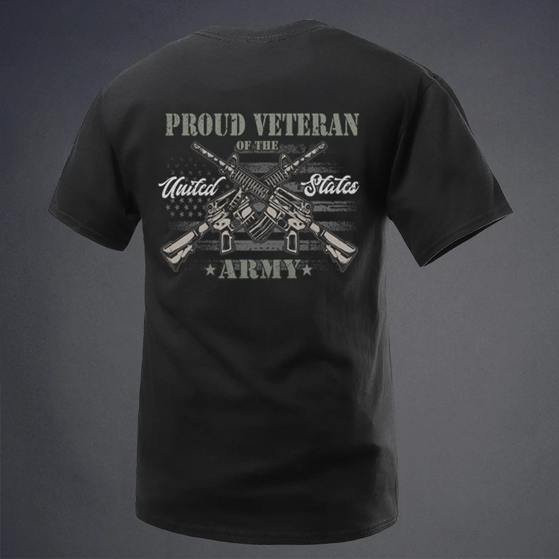 New Military Style T Shirt Rifle Print Cotton Short Sleeve Army Fan Tactical Streetwear Vintage Fashion Top