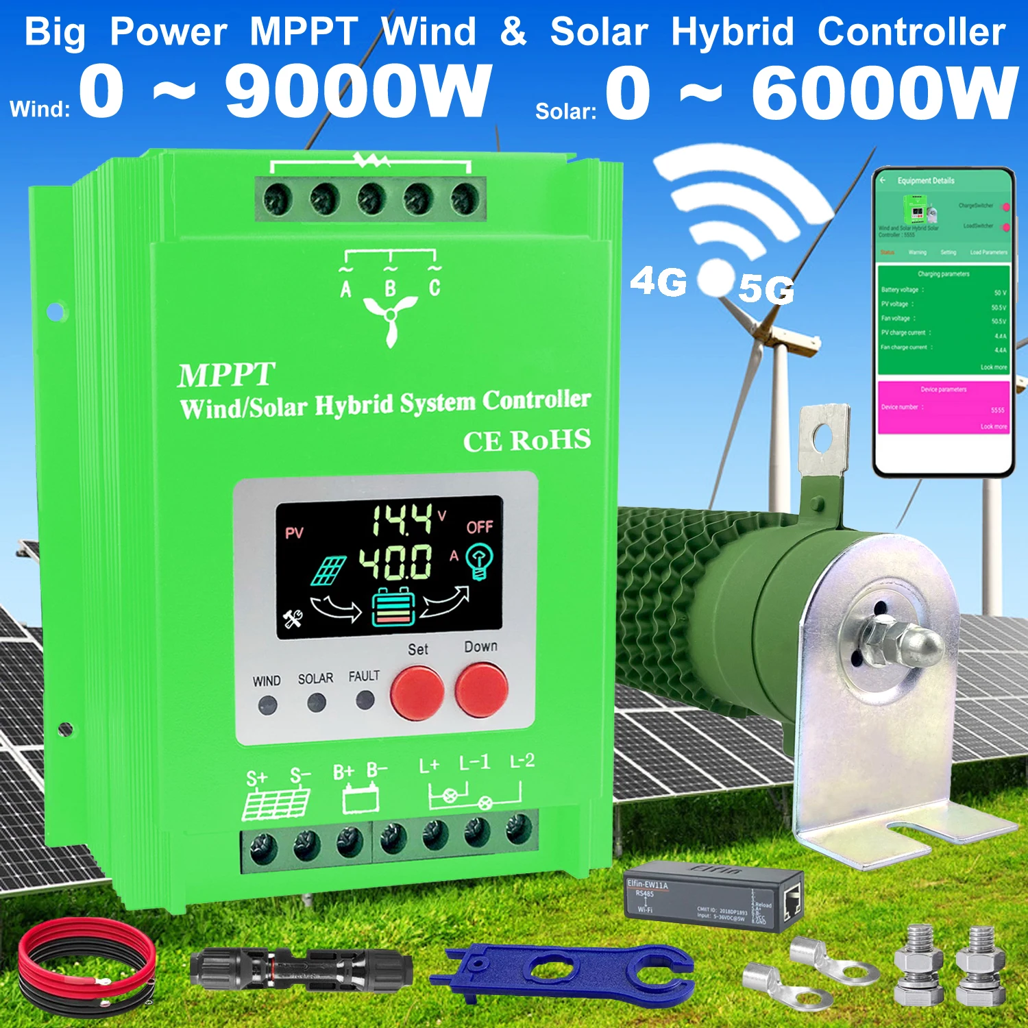 2000W-9000W Wifi Hybrid Solar Wind Charge Controller Sistema Di Alimentazione Regolatore Solare Mppt Per Batteria Al Piombo Al Litio 12V 24V 48V