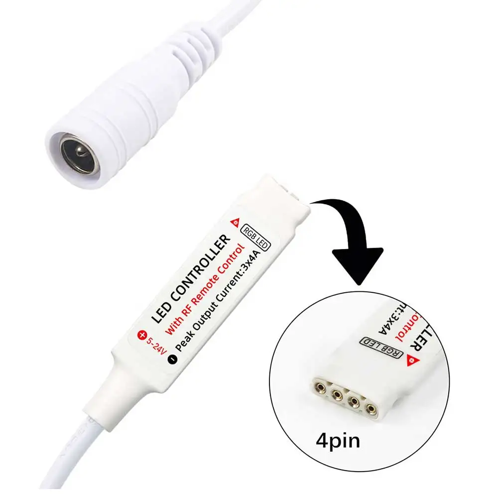 LED Strip Controller LED Dimmer Switch LED Dimmer Controller Smart Dimmer Switch Lamp Dimmer LED Strip Switch LED String Dimmer Power Cords Dimmer Switch DC5V-24V Mini Led RGB Remote Controlle RF17 keys RF Wireless Dimmer For LED Strip Lights 4 Pin Connection black White