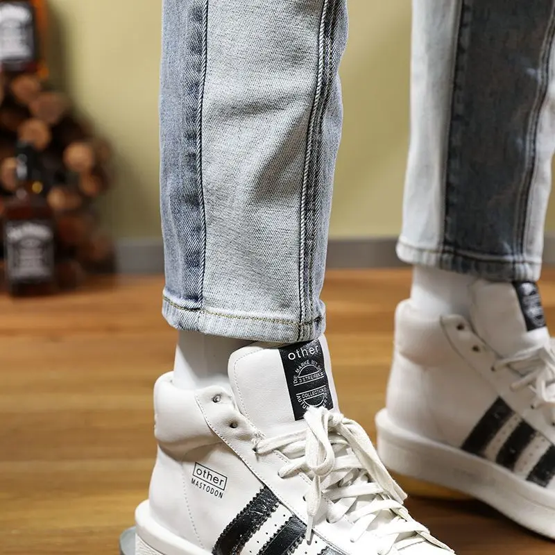 Men\'s Jeans Social Fashion Men\'s Autumn Patch Splice Used Motorcycle Vintage Pants skinny Ripped jeans jeans men
