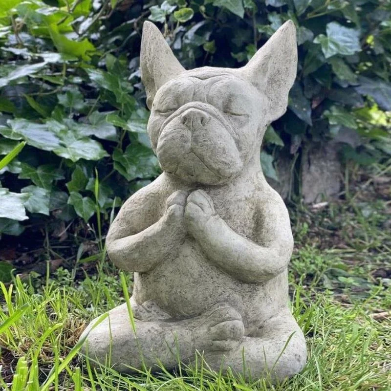 

Yoga Meditation Dog Resin Statue Ornament Waterproof Prayer Zen Method Bulldog Sculpture Crafts Garden Decoration