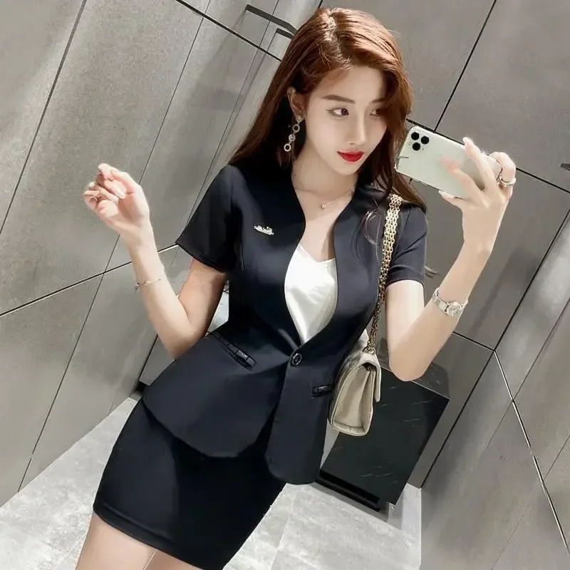Professional Dress Receptio Hotel Catering Manager Work Clothes 2023 Suit Woman Summer Short-sleeved Temperament Goddess Fan