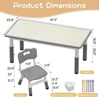 Ensemble table et 6 chaises pour enfants : hauteur réglable, plateau anti-graffiti avec pieds antidérapants et boîte de rangement, idéal pour la maternelle, la salle de jeux ou la maison, mobilier d'activités éducatives robuste pour les enfants de 2 à 10 ans, ensemble de 7 pièces, gris 5