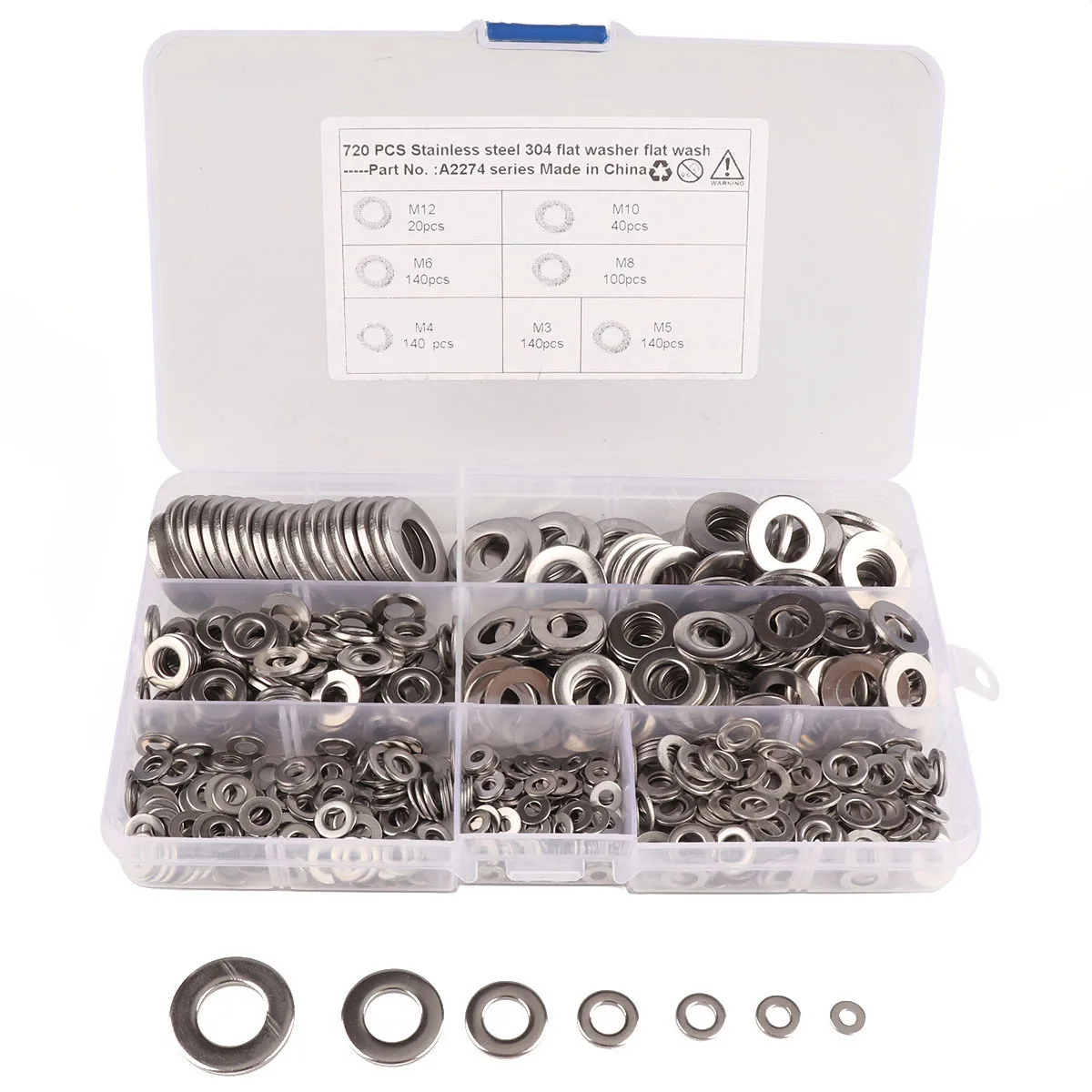 Rondelles plates en acier inoxydable 720, kit WieshammSet, 7 TANM3 figuré, M5, M6, M8, M10, M12, 304 pièces