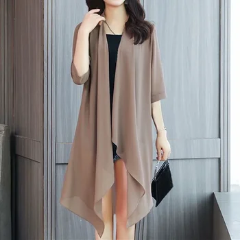 Abbigliamento estivo per la protezione solare Cardigan in chiffon da donna Camicetta a mezza manica Camicie Scialle da donna Top femminili Cappotti sottili larghi da donna