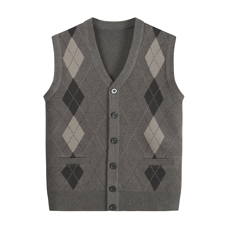 

Sweater Vest Men Thicken V-neck Sleeveless Knitted Sweaters Vests Striped Retro Preppy-style Simple Chic Loose Casual All-match