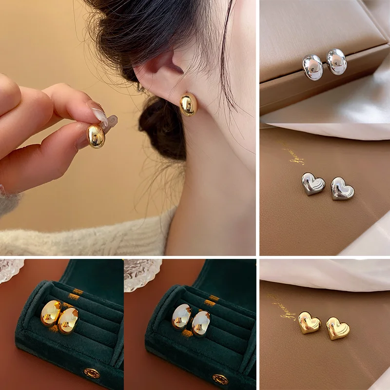 Stud Earrings Minimalist Metal Small Bean Shape Heart Shaped Water Drop Shaped For Women