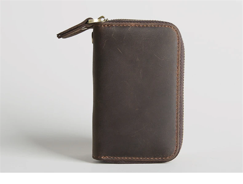 Genuine Leather Key Wallets Men Vintage Handmade Zipper Car Key Holder Cowhide Keys Organizer Women Housekeeper Case Coin Purse