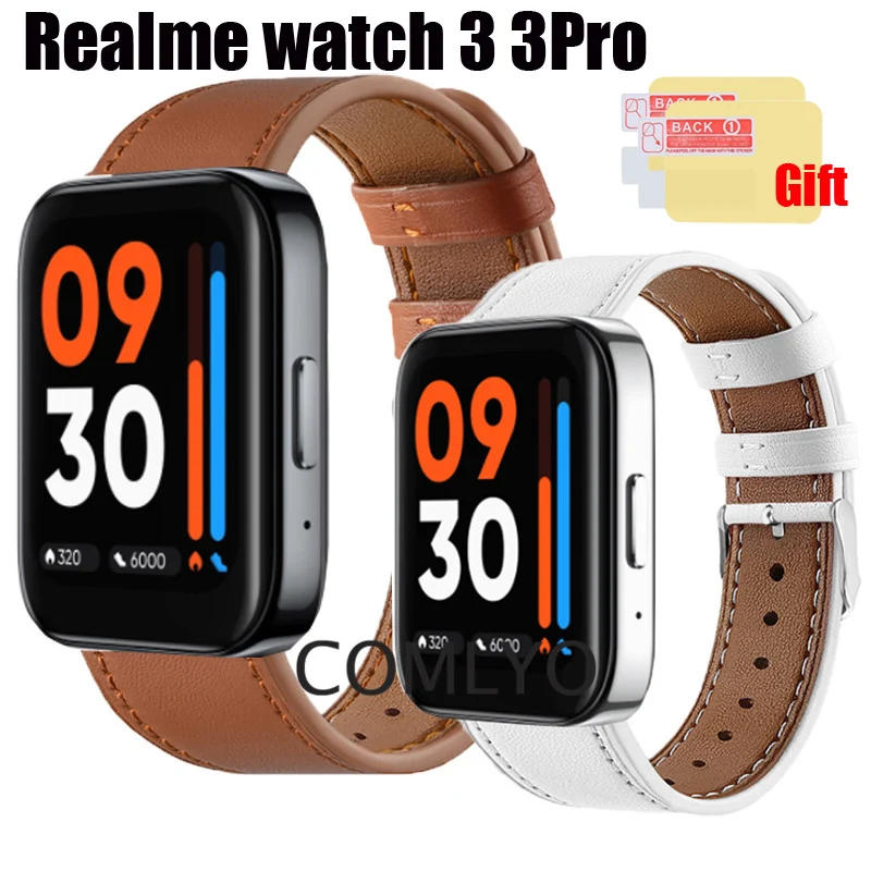 

Watchband for Realme watch 3 3 Pro Strap Leather Band Wristband Replacement Belt Screen Protector Film