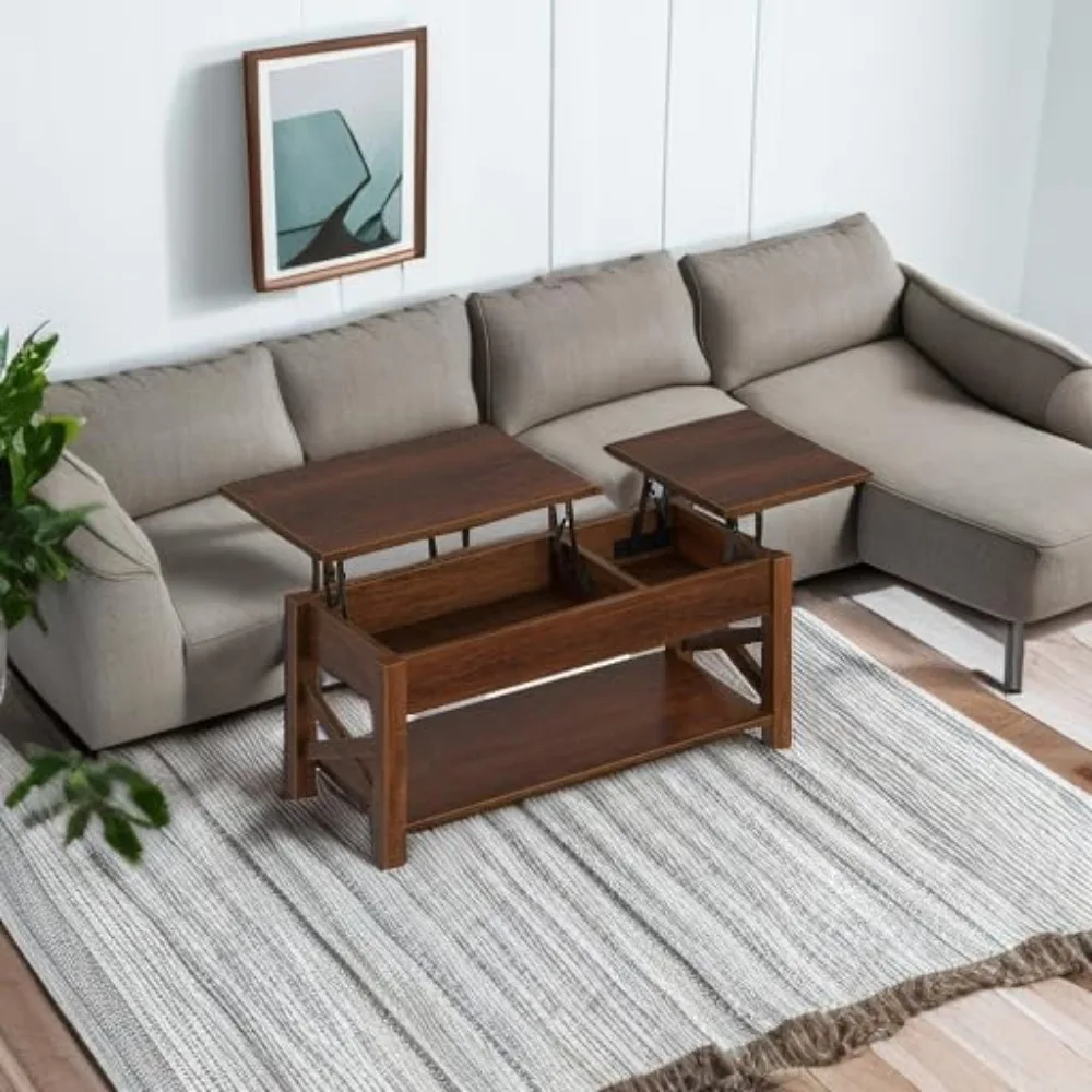 Coffee Table 47.2",2 Way Lift Top Coffee Table with Hidden Compartment, Lift Top Coffee Table with Open Shelf & X Wooden Support 5