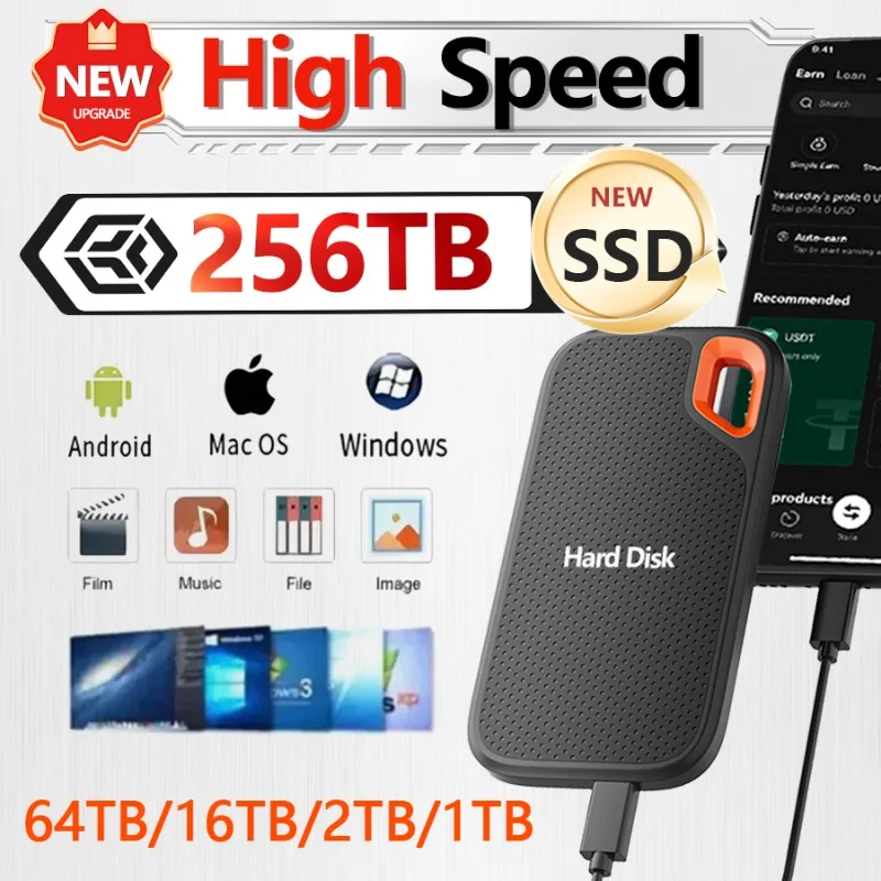 ฮาร์ดไดรฟ์ภายนอกความเร็วสูง 16TB SSD แบบพกพา 1TB USB3.1 ฮาร์ดดิสก์ 4TB โซลิดสเตทไดรฟ์ 256TB สำหรับแล็ปท็อป/พีซี/แมค 1