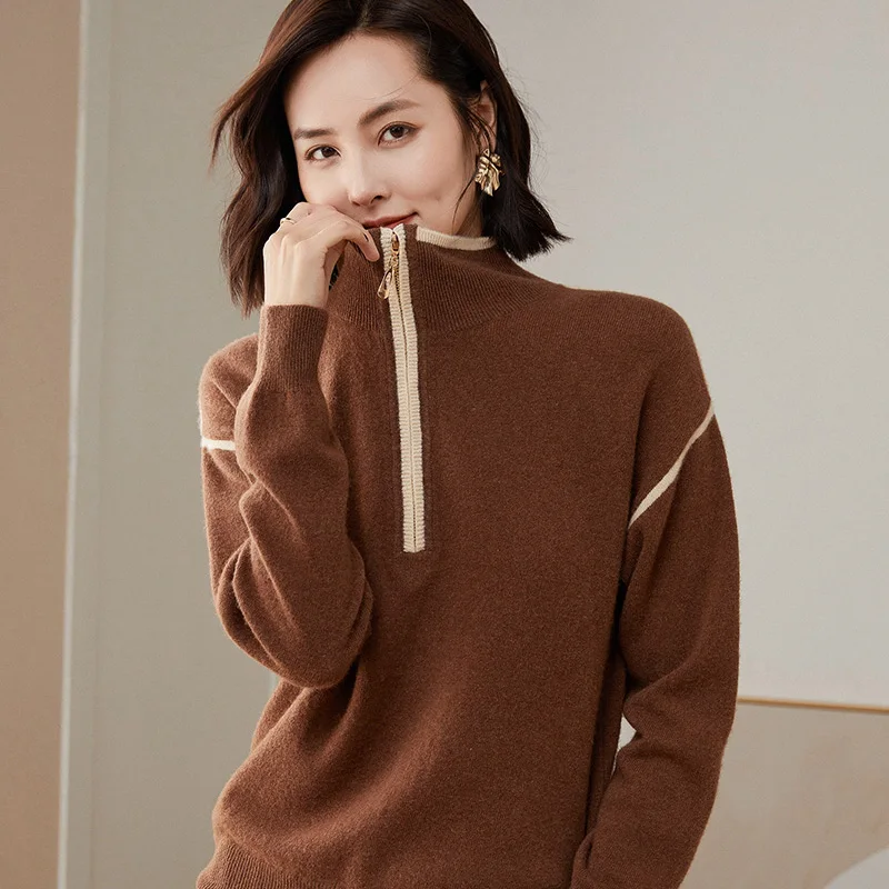 

Женский трикотажный свитер из 100%-ной шерсти, с высоким воротником и длинным рукавом