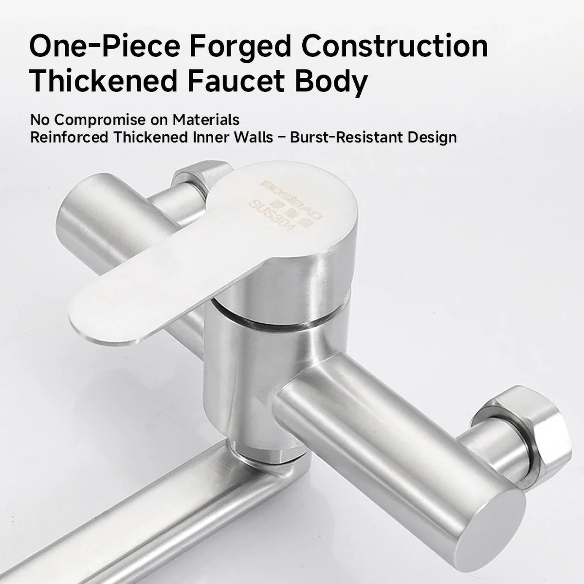 Black 304 Stainless Steel Wall Kitchen Faucet with Extended Handle Horizontal Tube Durable Anti-Corrosion Water Tap Kitchen Sink