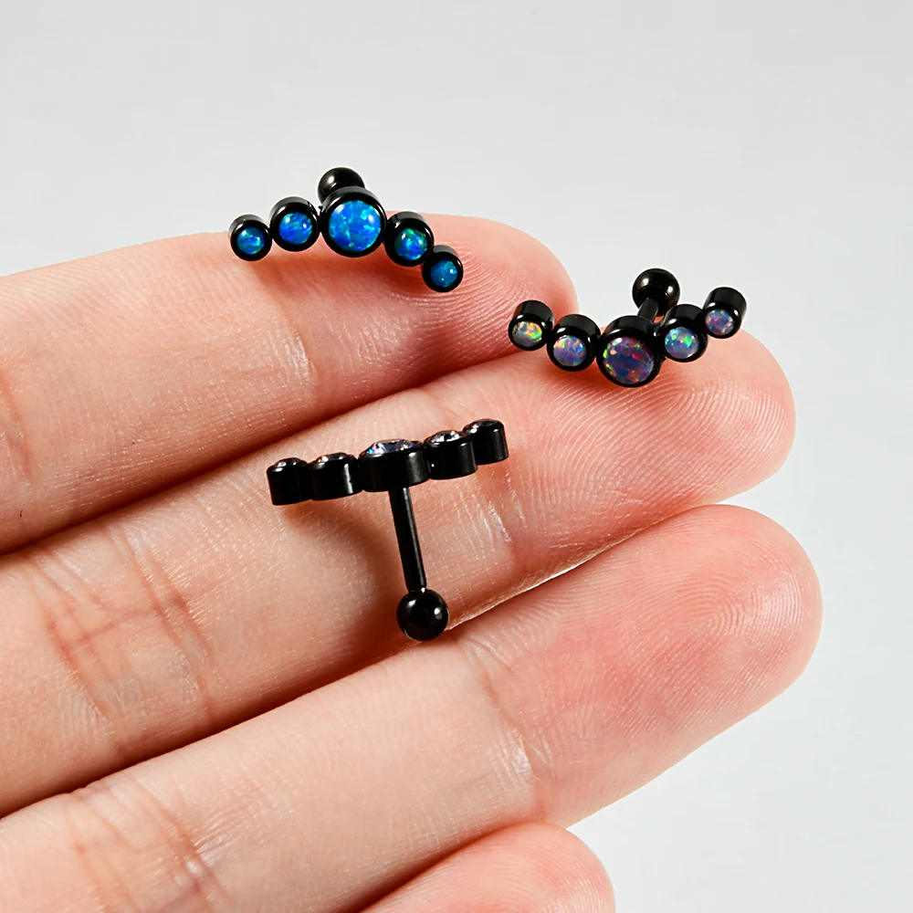11-teiliges Chirurgenstahl-Set mit Opal-CZ-Edelsteinen für Ohr-Tragus-Knorpel-Piercing, Helix-Ohrringe, Kristall-Ohrloch-Körperschmuck, Gemischte Kollektion – Detail 7