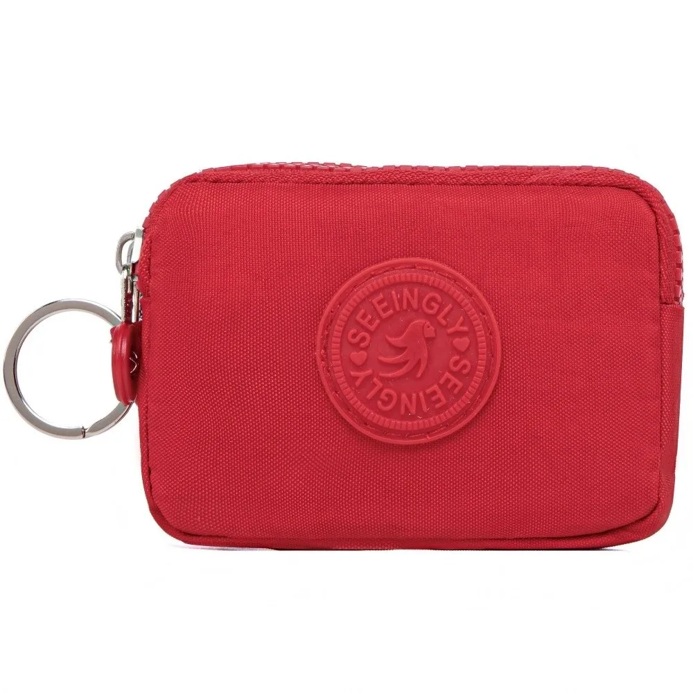 Compact Waterproof Double Layer Women's Wallet with Keychain and Nylon Zipper