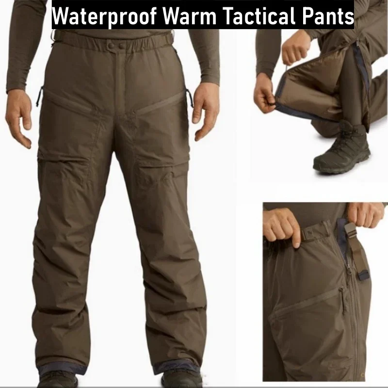 Men Winter Warm Tactical Cotton Pants Outdoor Waterproof Fishing Hunting  Hiking Pants Zip Thick Heated Work US Military Trousers