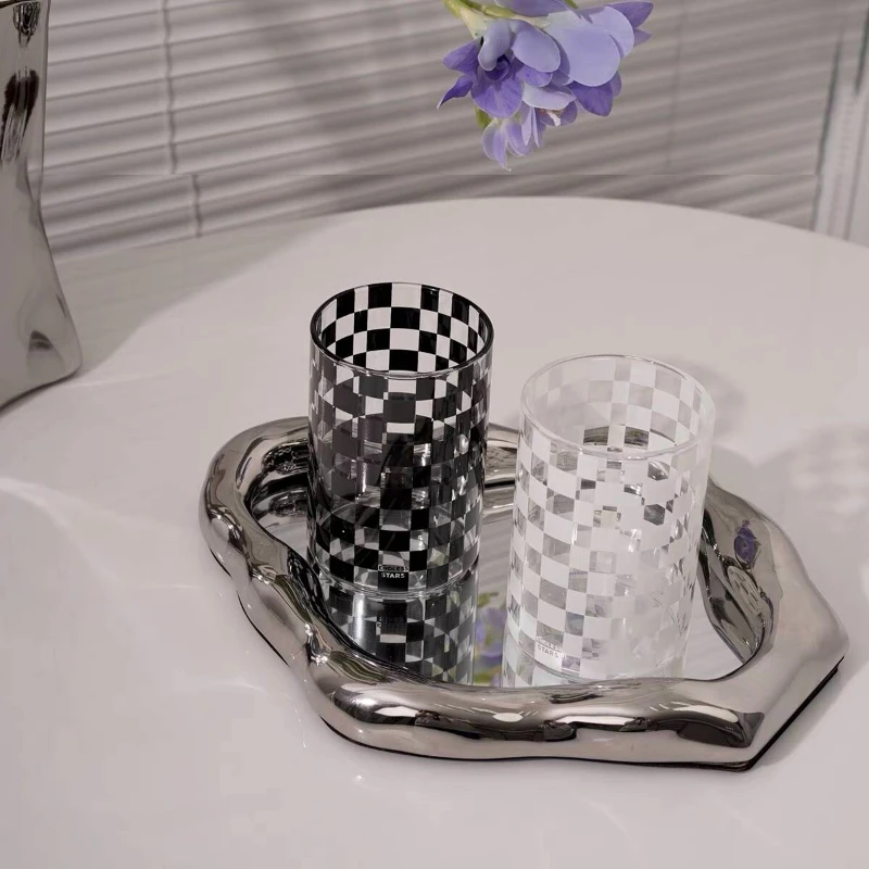 Fashion Matrix Plaid Glass Handmade Heat Resistant Glass Teacups Cups Coffee Mugs Drinkware Couple Gift Drinking Water Milk Cup