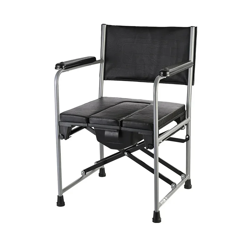 AntiRollover Commode Chair: Folding Disability Stool Elderly Bath Seat Leather Cushion Toilet NonSlip Support. 6