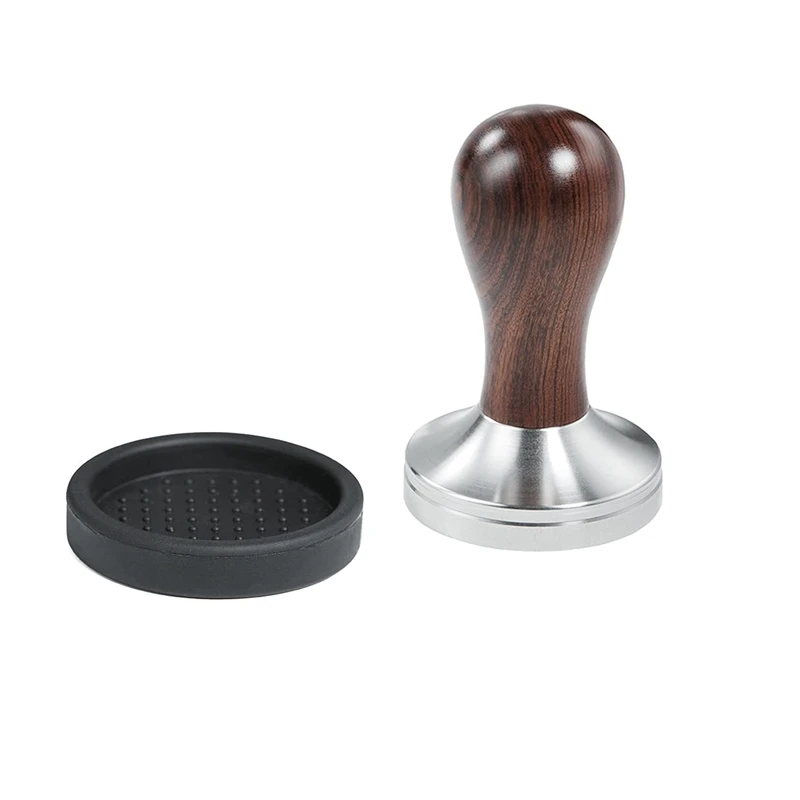 

51Mm Coffee Tamper Espresso Press With Tamper Mat Stainless Steel Flat Base Wooden Handle Espresso Machines Accessory
